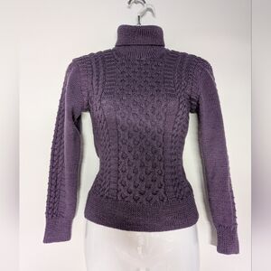 Handmade Women's Purple Cable Knit Turtleneck Sweater